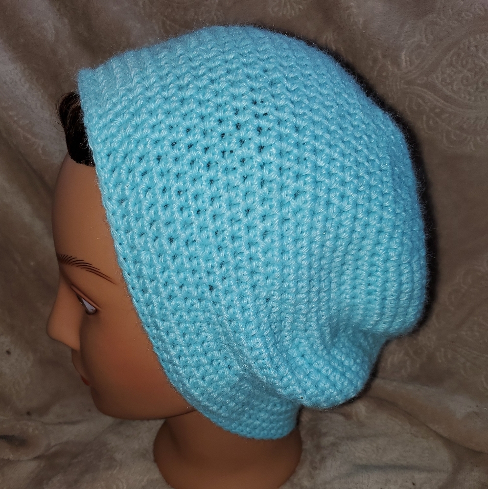 Crocheted adult slouchy beanie hat